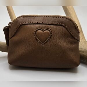 👛 Brighton Light Brown Coin Pouch w/Heart Motif Super Clean